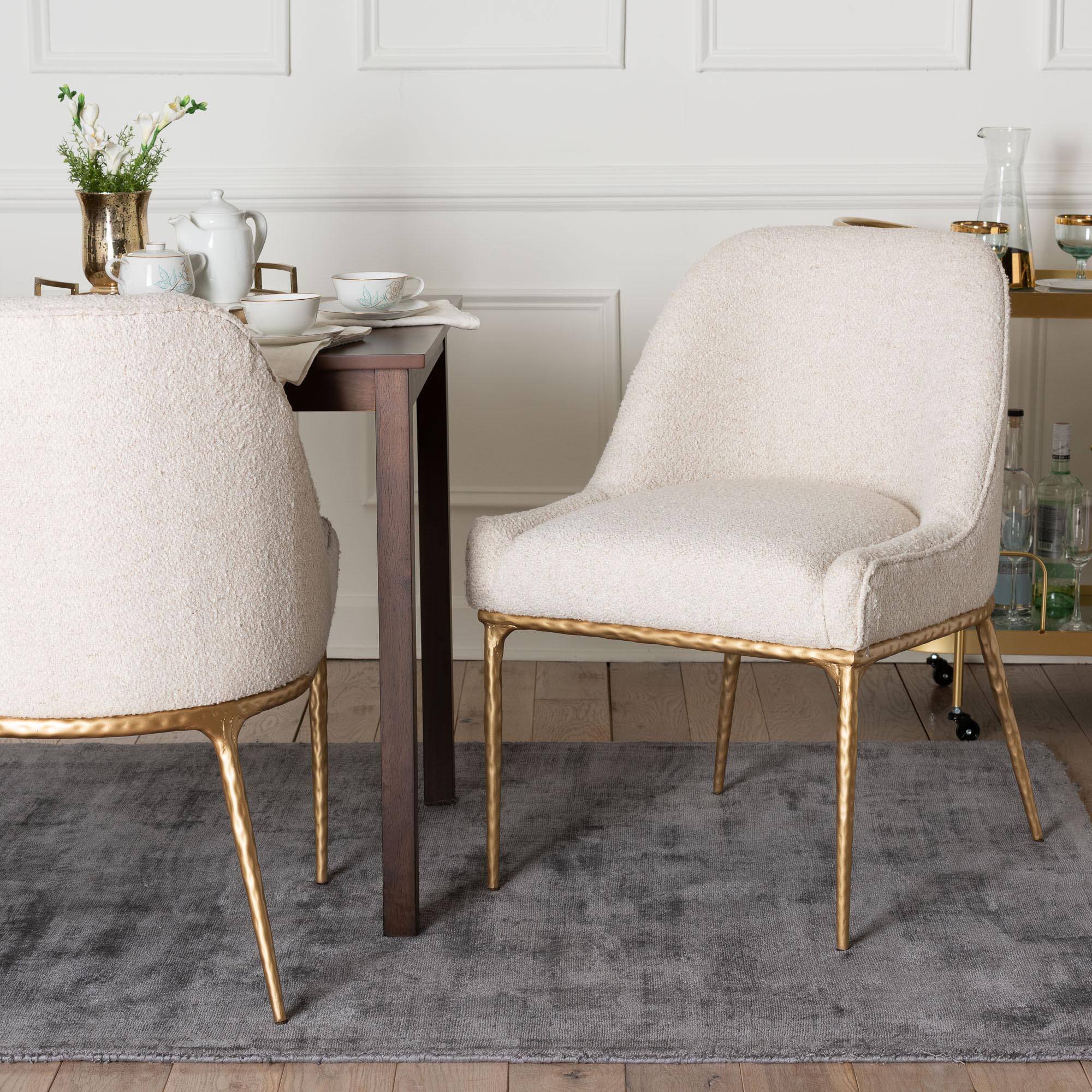 Alt View 4. Baxton Studio - Nalima Dining Chair - Modern Boucle Accent Side Chair with Hand-Forged Metal Frame and Wingback Seat - Ivory/Gold.