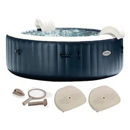 Front. Intex - Intex PureSpa Plus Portable Inflatable Hot Tub with Accessory Kit & 2 Seat Spas - Blue.