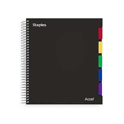 Staples - Premium 5-Subject Subject Notebook, 8.5" x 11", College Ruled, 150 Sheets - Black