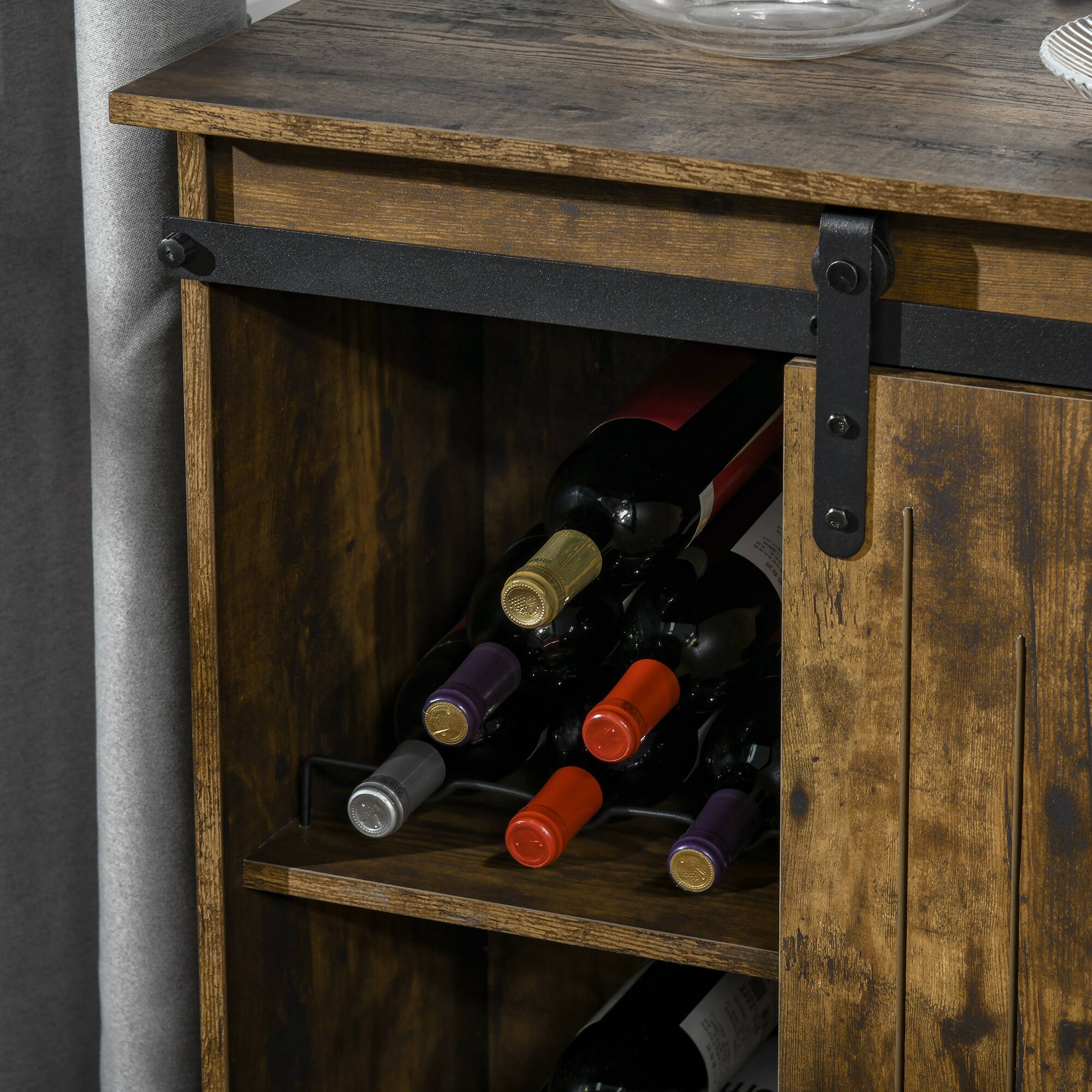 Alt View 7. Homcom - Industrial Wine Cabinet, Sideboard Storage Cabinet, Serving Bar Buffet with Sliding Barn Door and 6-Bottle Wine Rack.