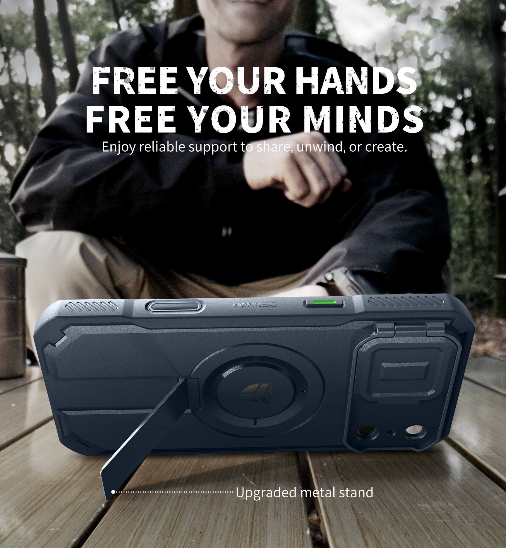 FREE YOUR HANDS  
FREE YOUR MINDS  
Enjoy reliable support to share, unwind, or create.  

DOKKOY  
Upgraded metal stand