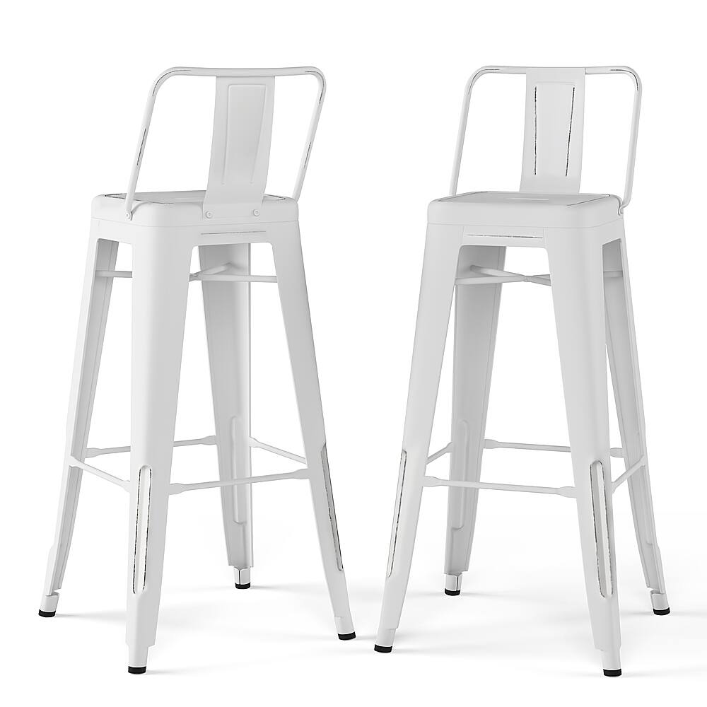 Angle. Simpli Home - Rayne 30 inch Metal Bar Stool (Set of 2) - Distressed White.