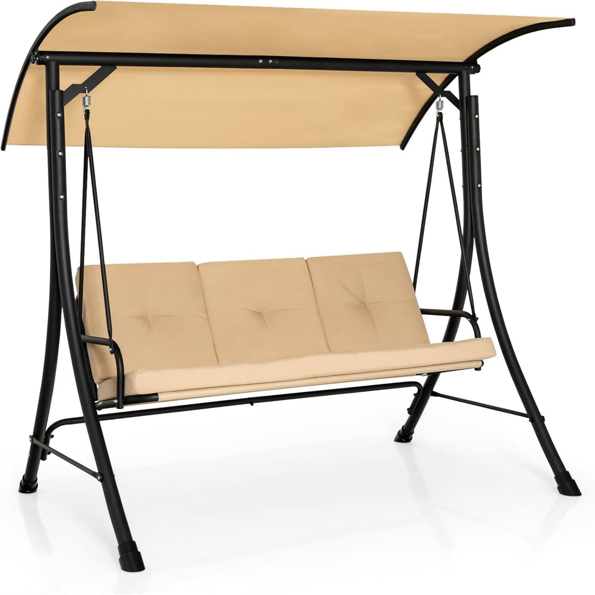 Alt View 1. Gymax - Gymax 3 Person Patio Porch Swing Outdoor Swing Chair w/ Cushions & Adjustable Canopy - Beige.