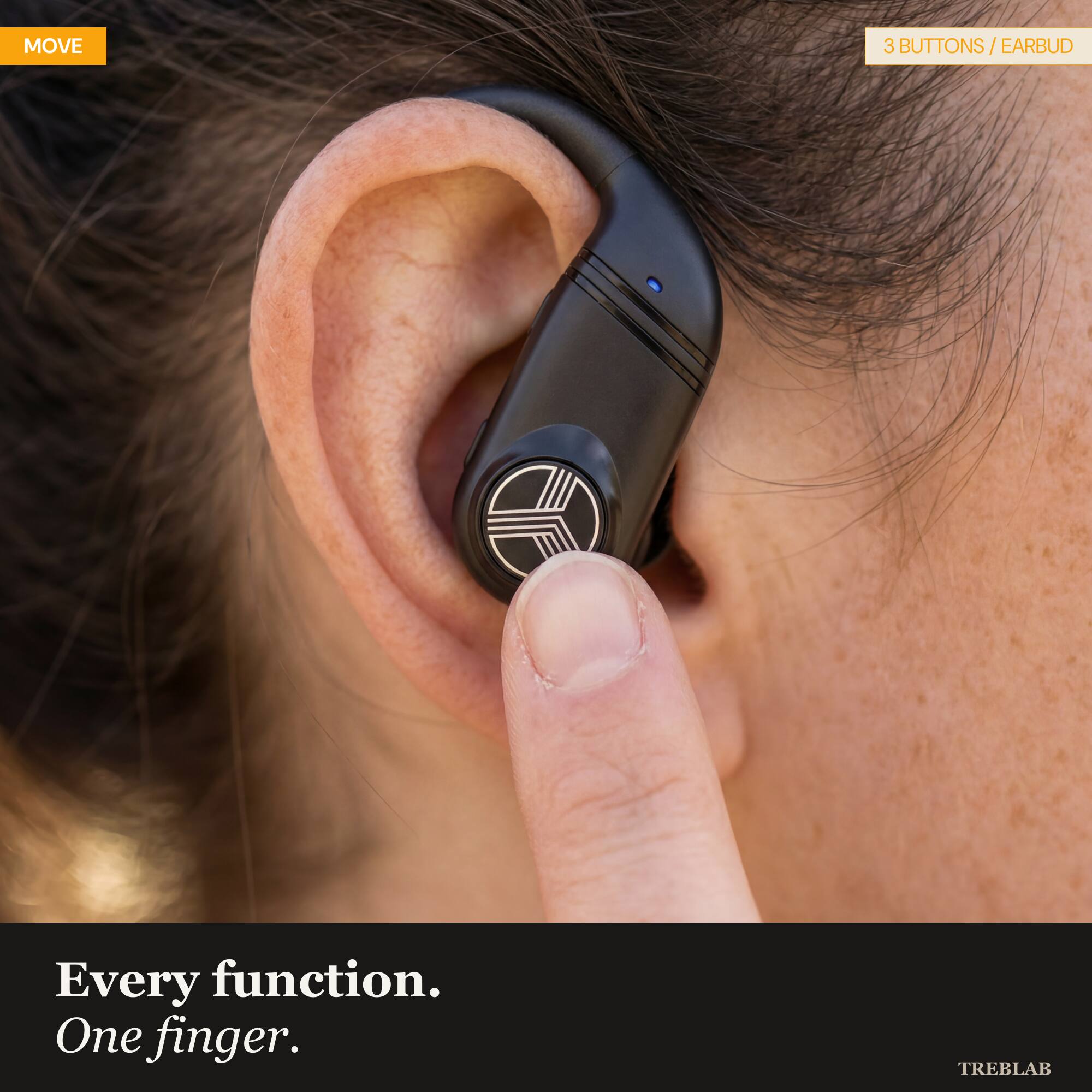 MOVE 3 BUTTONS / EARBUD

Every function. One finger.

TREBLAB