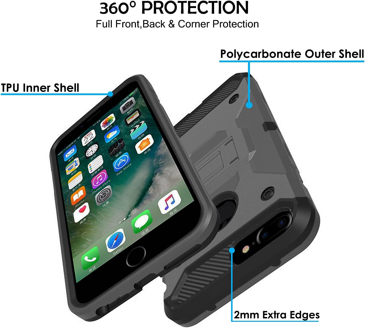 360° PROTECTION Full Front, Back & Corner Protection

Polycarbonate Outer Shell

TPU Inner Shell

2mm Extra Edges