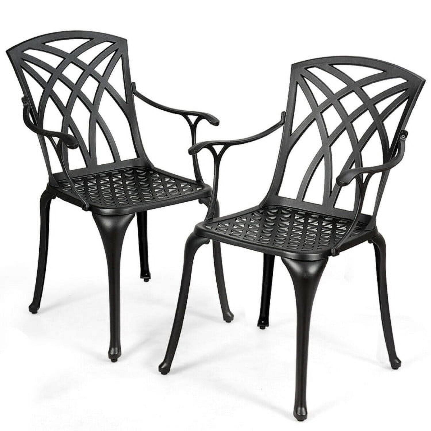 Back. Kadyn - 2 Pieces Durable Aluminum Dining Chairs Set with Armrests, Outdoor Dining Chair for Outside Patio, All Weather, Porch - Black.