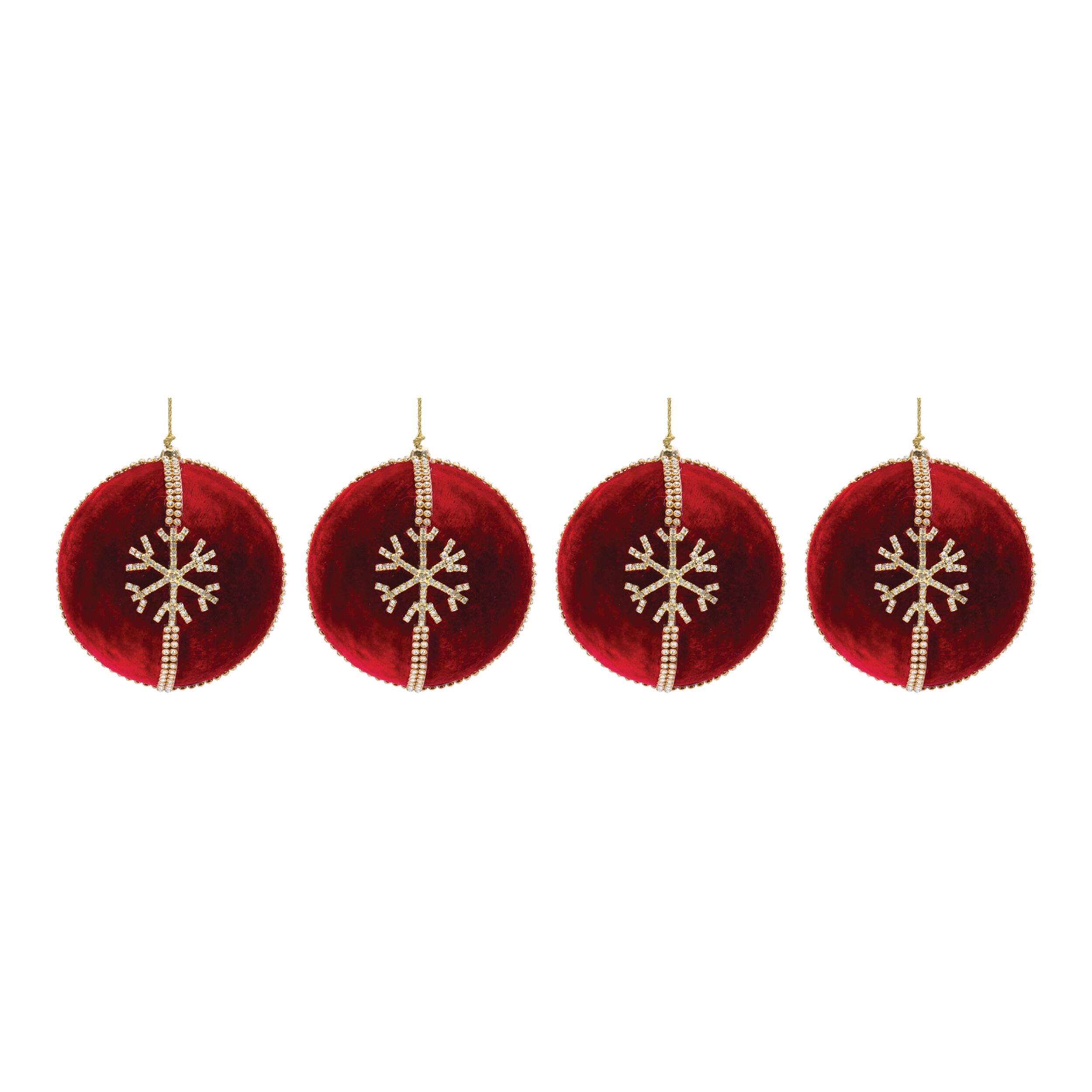 Left. BreeBe - Jeweled Snowflake Ball Ornament (Set of 4) - Red, Gold.