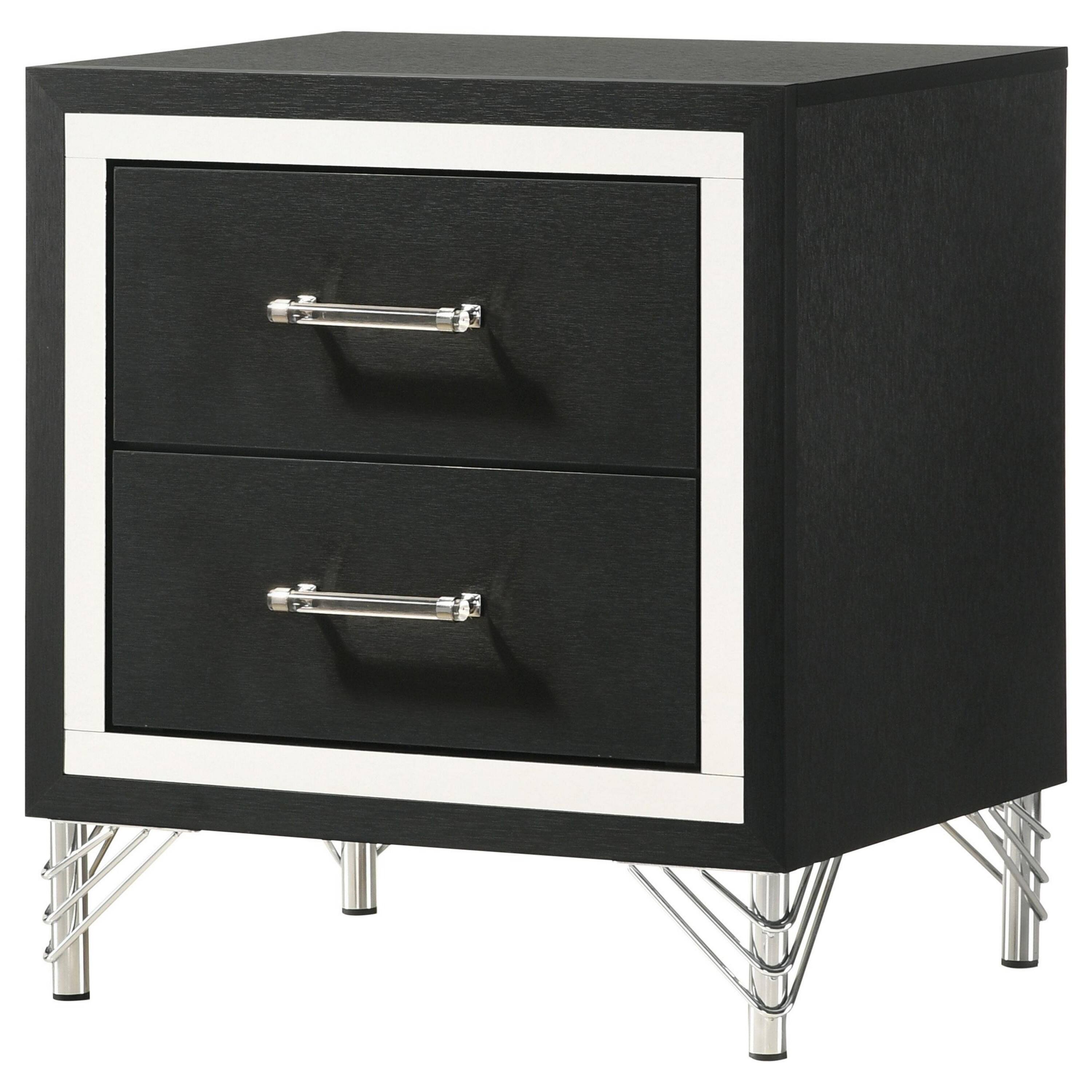 Alt View 2. Manhattan Lane - Jenny Nightstand, 24 Inch 2 Drawers and Chrome Accents - Gray.