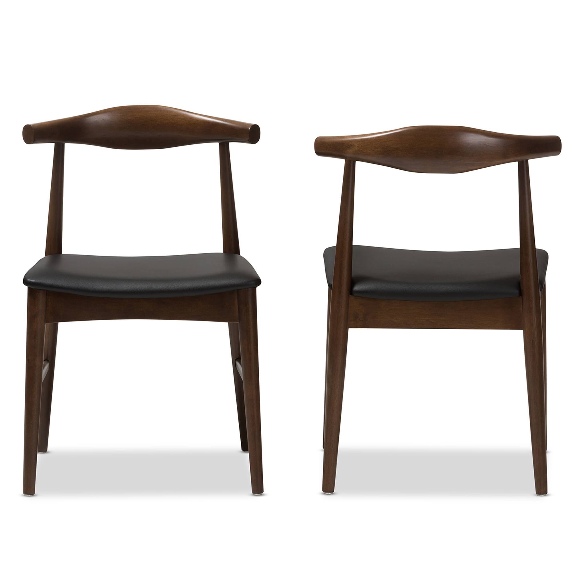 Left. Baxton Studio - Set of 2 Winton Mid-Century Modern Walnut Wood Dining Chairs - Black/Walnut Brown.
