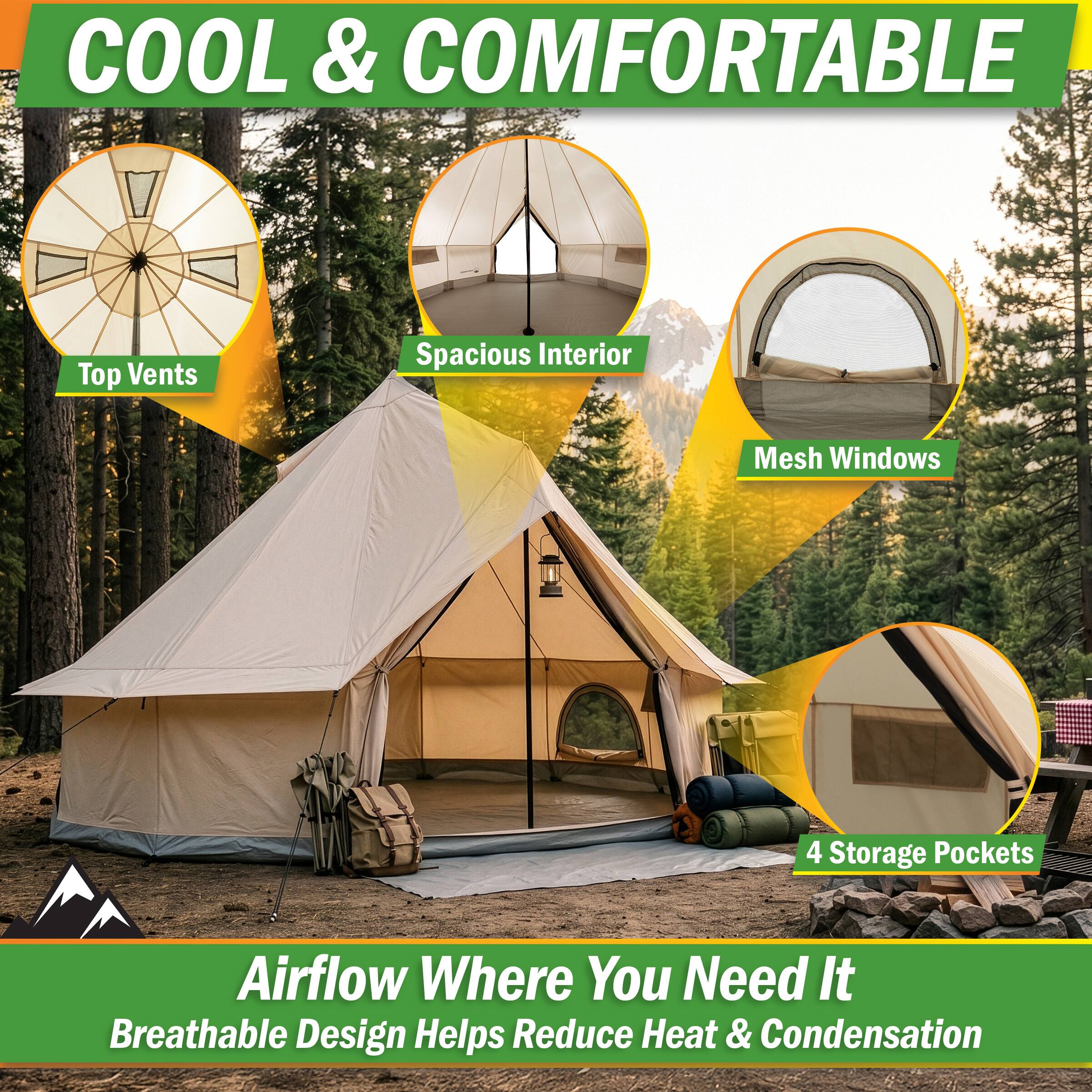 COOL & COMFORTABLE

Top Vents
Spacious Interior
Mesh Windows
4 Storage Pockets

Airflow Where You Need It
Breathable Design Helps Reduce Heat & Condensation