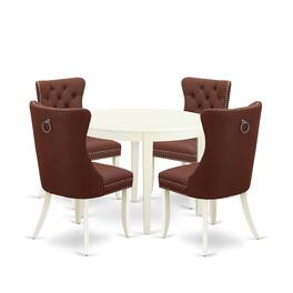 East West Furniture - 5 Piece Dining Set for Small Spaces Consists of a Round Kitchen Table - White