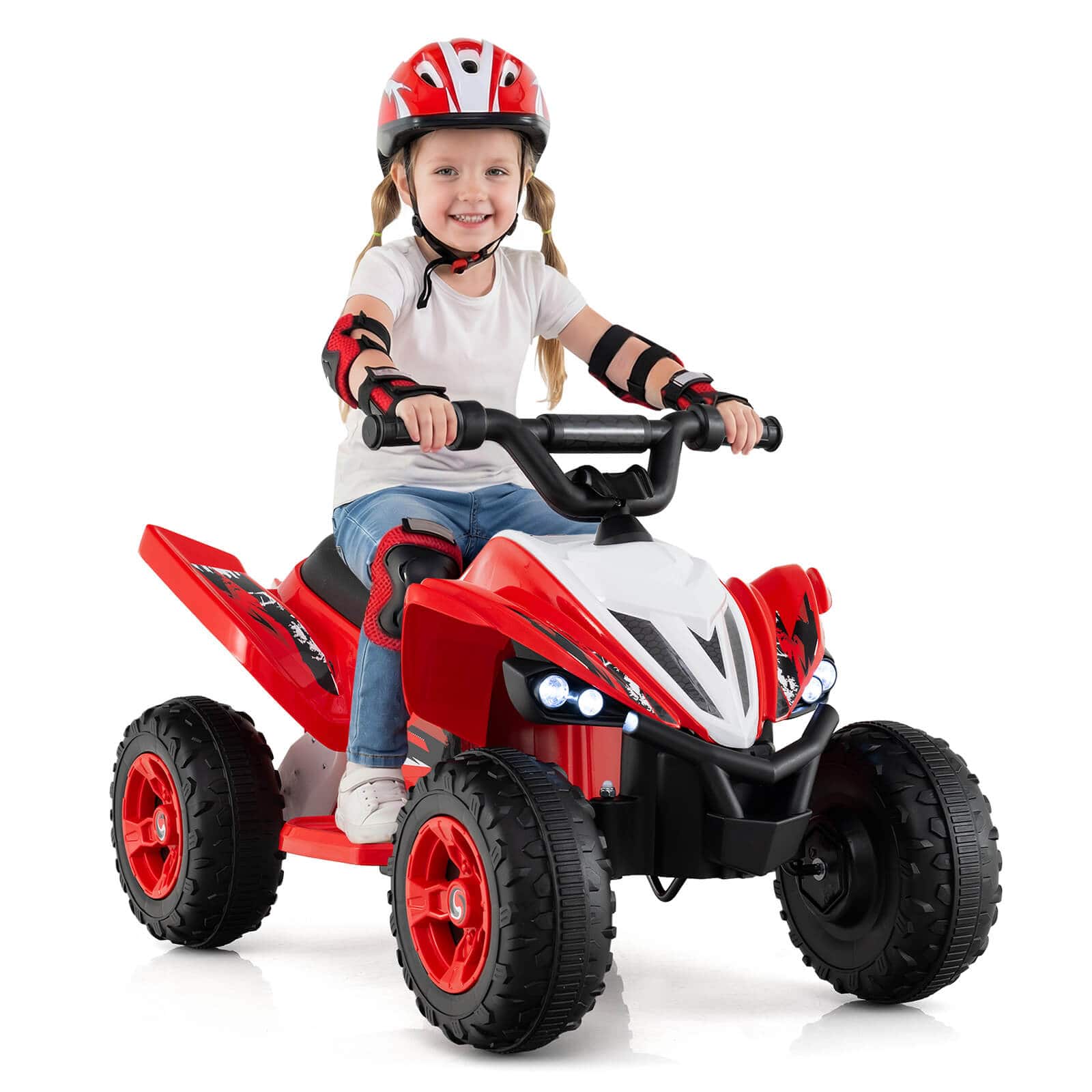 Costway - 12V Quad 4 Wheeler Ride on Toy with Music, Light, USB Port, Wireless Connection - Red