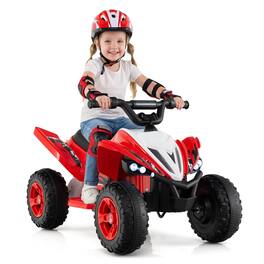 Costway - 12V Quad 4 Wheeler Ride on Toy with Music, Light, USB Port, Wireless Connection - Red