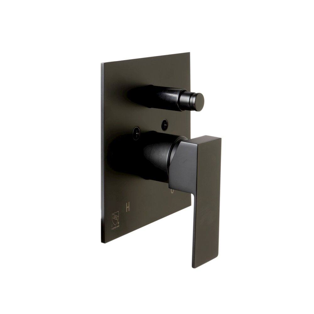 Back. Alfi - Black Matte Shower Valve with Square Lever Handle and Diverter - Black.