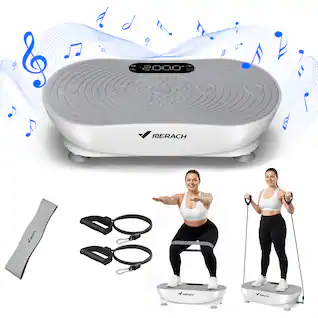 MERACH - Vibration Plate for Lymphatic Drainage Weight Loss Muscle Activation LED Touch Screen Bluetooth Plate Vibration - White