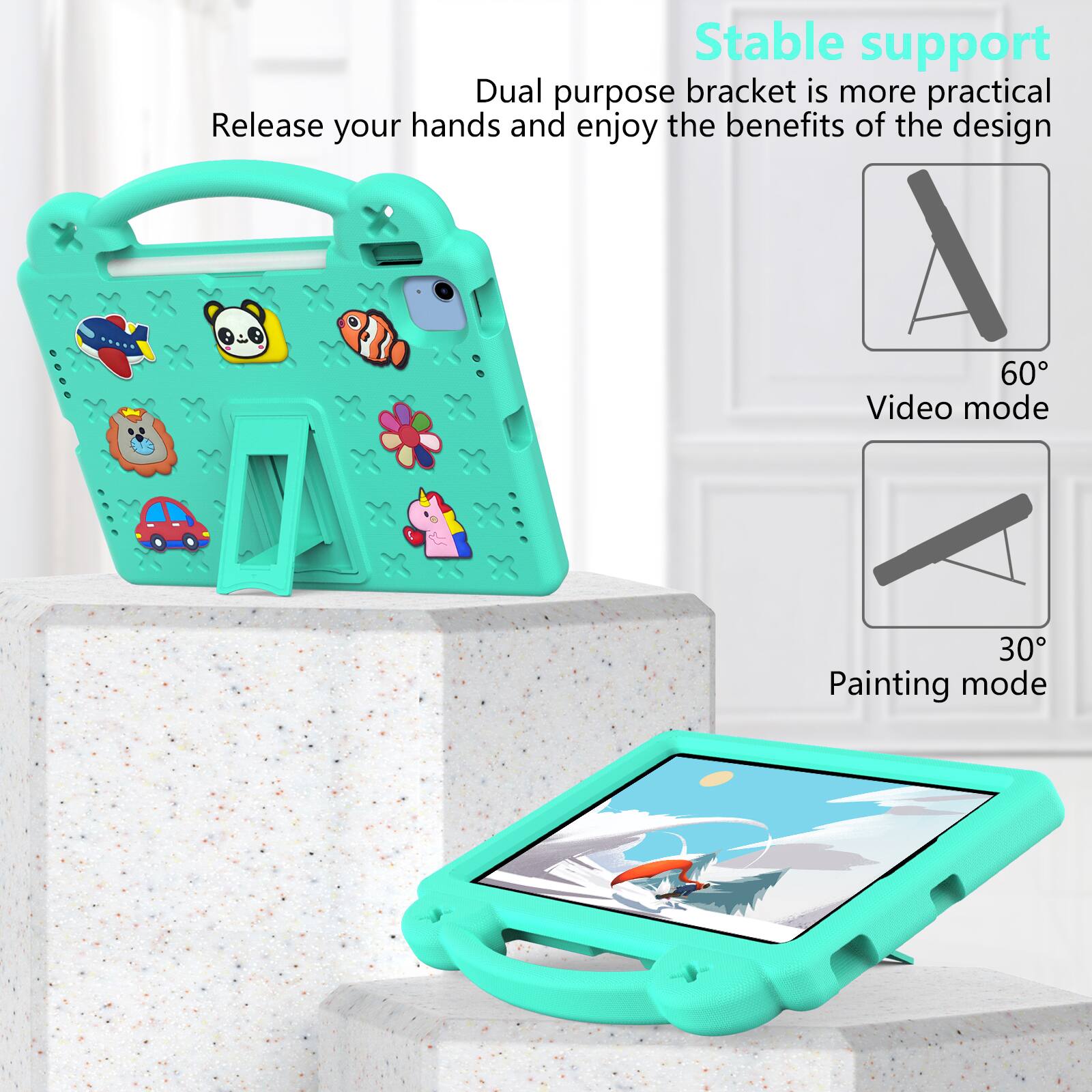 Stable support  
Dual purpose bracket is more practical  
Release your hands and enjoy the benefits of the design  

60° Video mode  
30° Painting mode