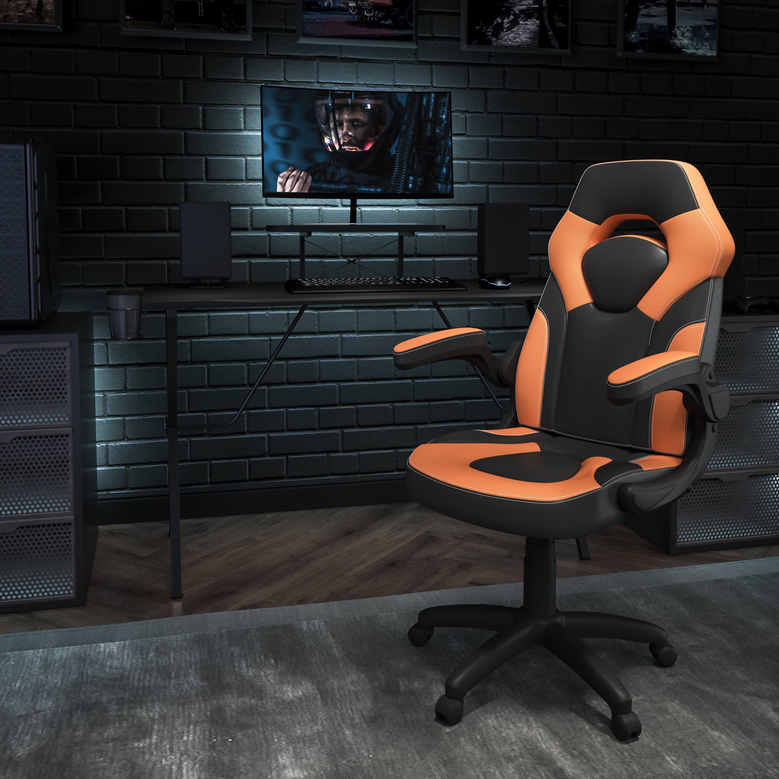 Alt View 1. Emma + Oliver - Gaming Desk and Racing Chair Set with Headphone Hook, and Monitor Stand - Orange.
