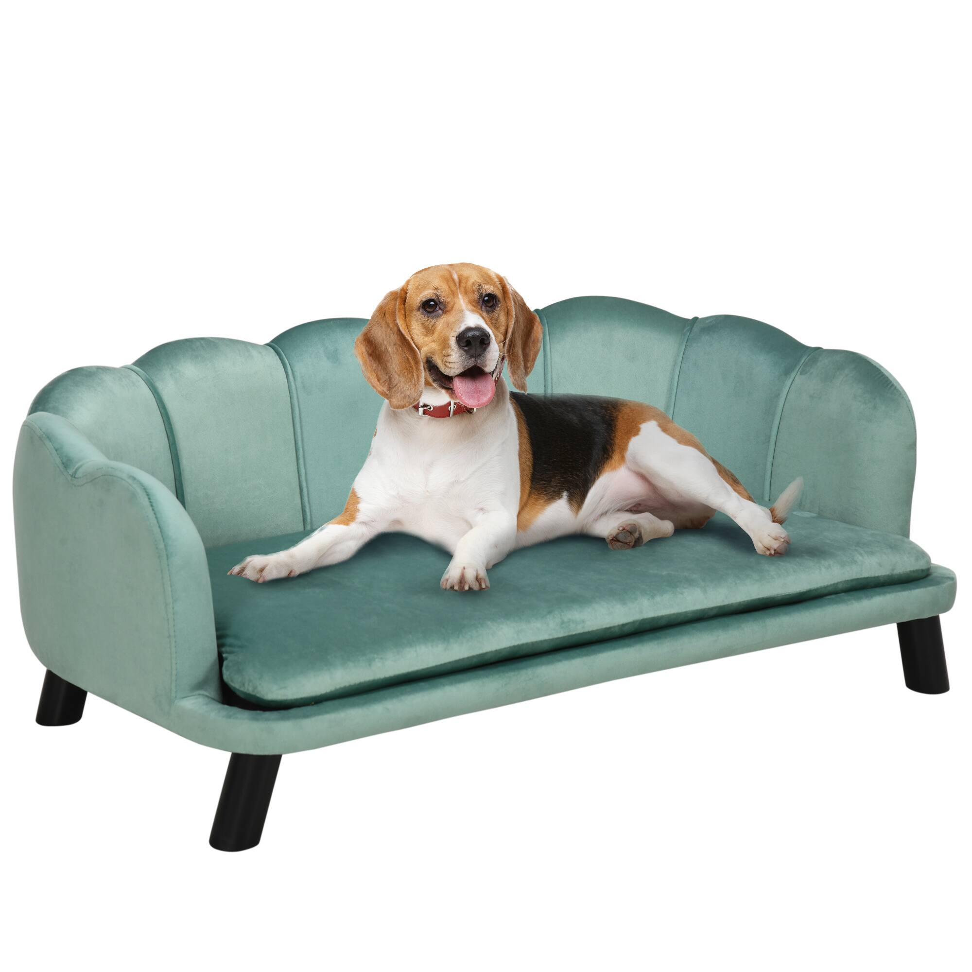 Pawhut - Velvet Large Dog Couch with Foam Cushion, Soft and Cute Dog Bed with Pearl Design, Big and Medium Dogs - Green