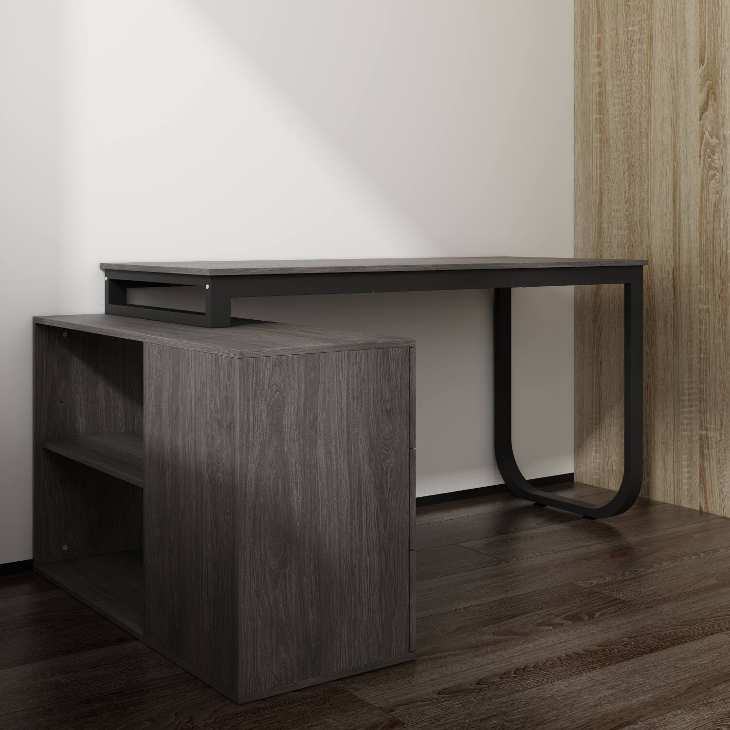 Left. Famapy - Famapy L - Shaped Computer Desk Space - Saving, Organized Storage & Modern Aesthetic for Any Room - Black.