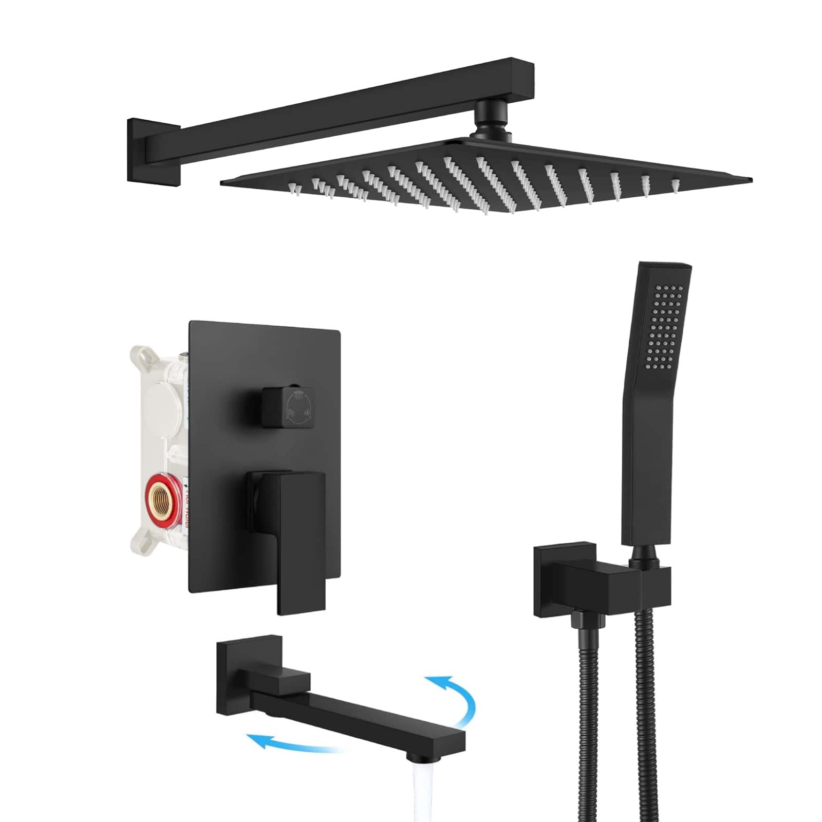 Sweet - Rainfall Shower System with Shower Head and Square Handheld Shower Head Set - Matte Black