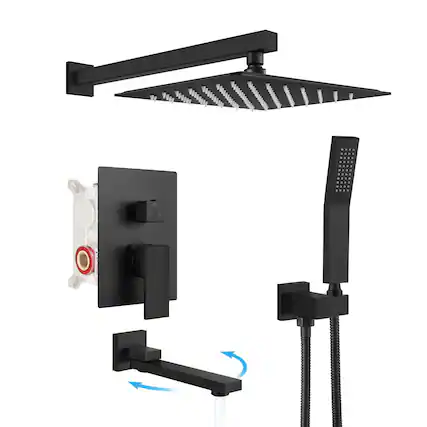 Front. Sweet - Rainfall Shower System with Shower Head and Square Handheld Shower Head Set - Matte Black.