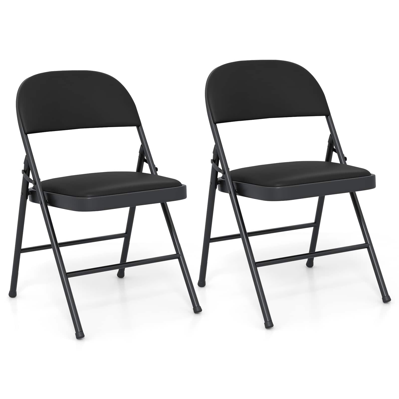 Gymax - 2PCS Folding Chairs w/ Metal Frame PVC Leather Stackable Chairs for Indoor - Black