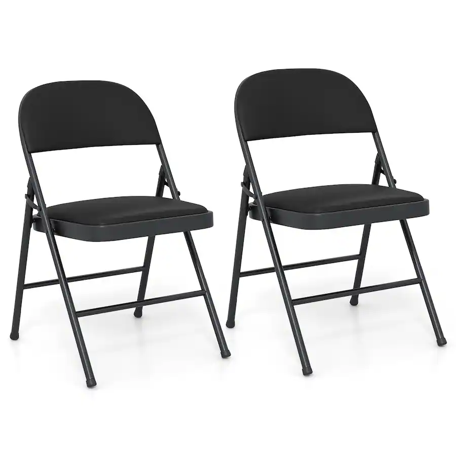 Metal Frame Stackable Chairs Gymax 4PCS Folding Chairs w/ Metal Frame PVC Leather Stackable Chairs ...