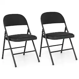 Gymax - 2PCS Folding Chairs w/ Metal Frame PVC Leather Stackable Chairs for Indoor - Black