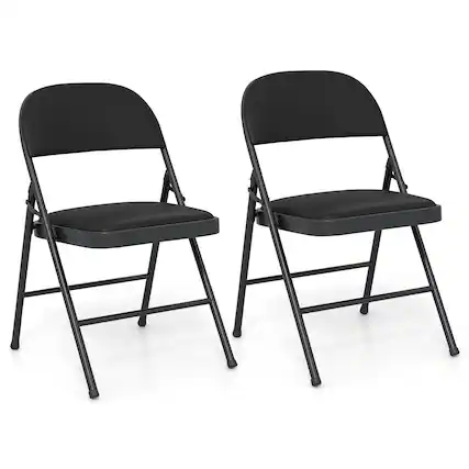 Front. Gymax - Gymax 2PCS Folding Chairs w/ Metal Frame PVC Leather Stackable Chairs for Indoor - Black.