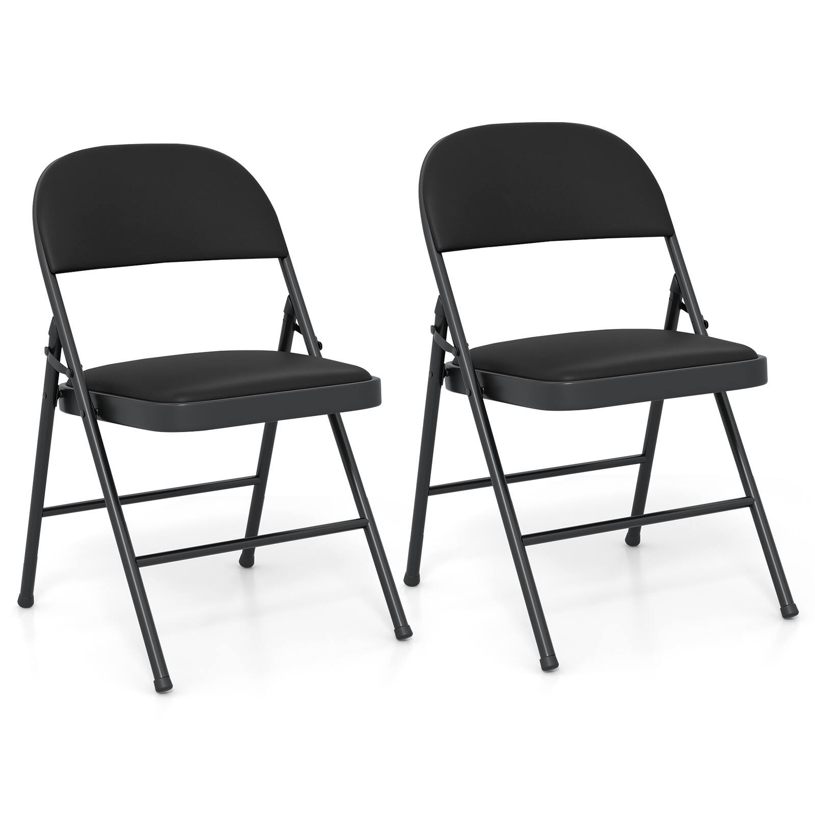 Front. Gymax - Gymax 2PCS Folding Chairs w/ Metal Frame PVC Leather Stackable Chairs for Indoor - Black.