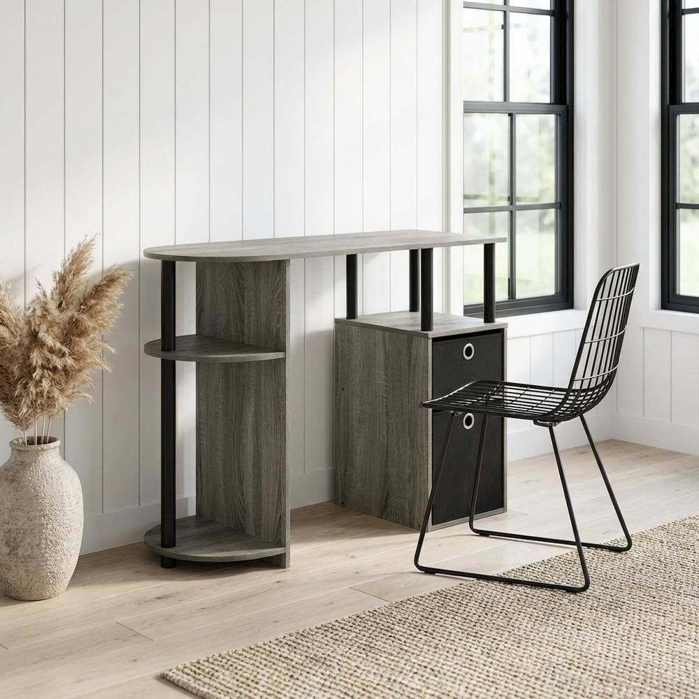 Angle. BisonOffice - French Oak Grey/Black Study Desk with Bin Drawers for Home Office - French Oak Grey/Black.