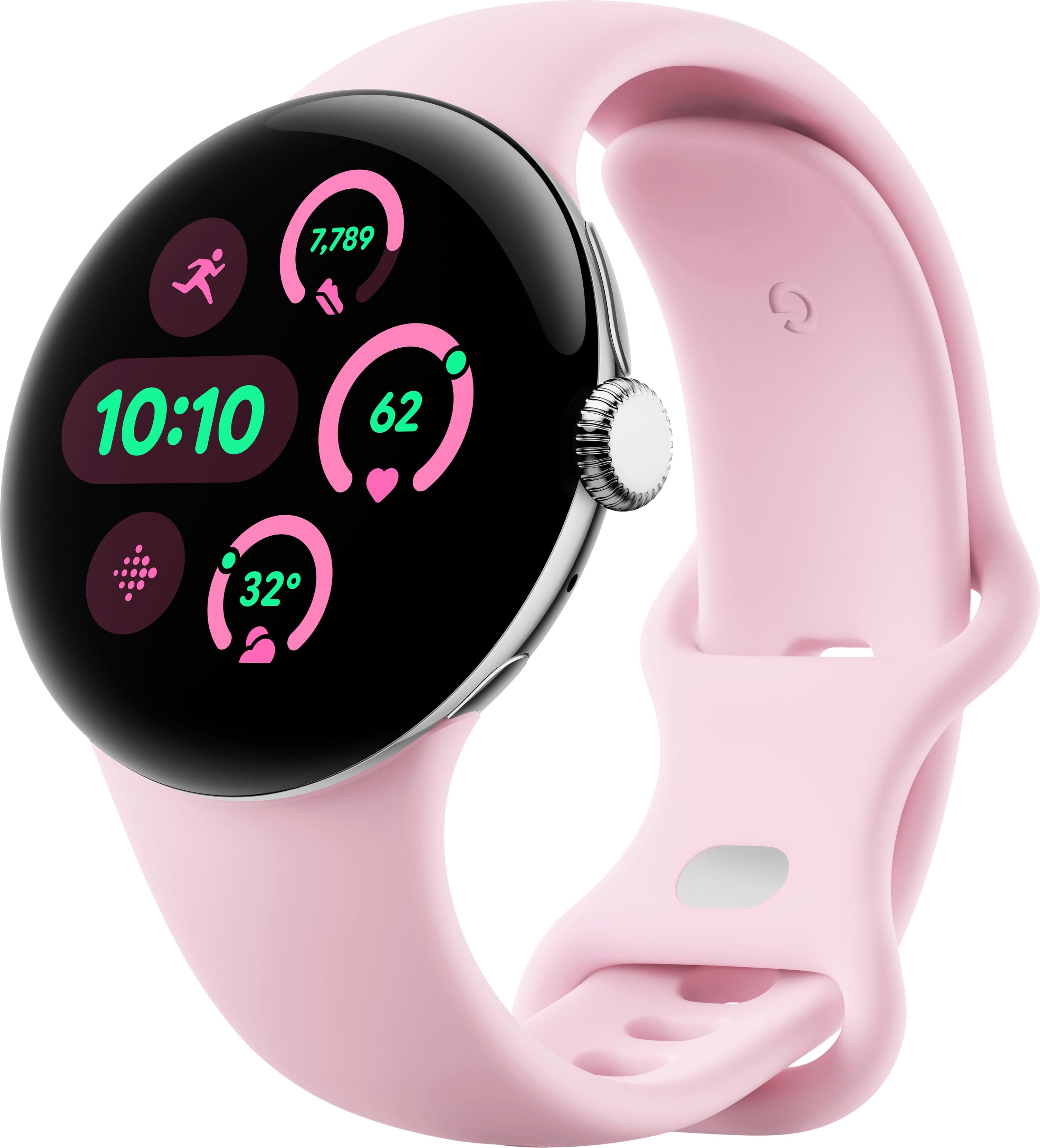 Google - Pixel Watch 3 (41mm) Smartwatch with Rose Quartz Band - Wi-Fi - Polished Silver - (2024) - Front_Zoom