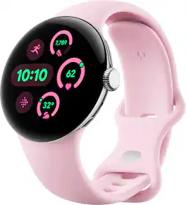 Google - Pixel Watch 3 (41mm) Smartwatch with Rose Quartz Band - Wi-Fi - Polished Silver - (2024)
