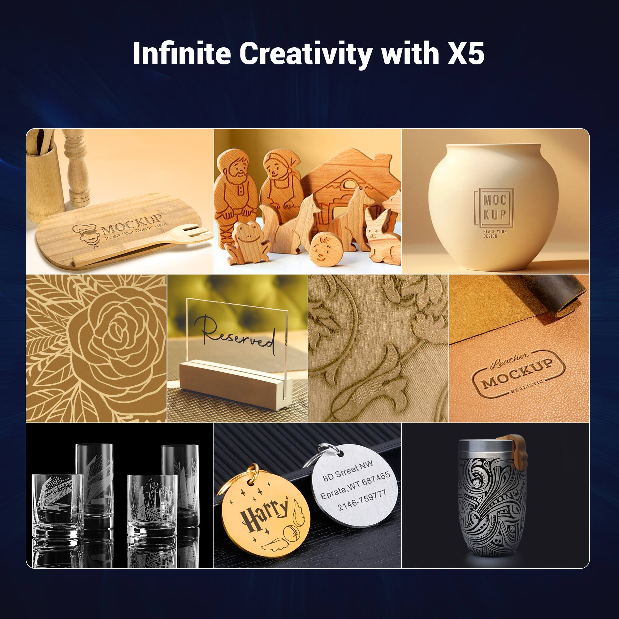 Infinite Creativity with X5

- MOCKUP
- Design
- Reserved
- Leather MOCKUP
- 8D Street NW
- Eprata, WT 687465
- 2146-759777
- Harry