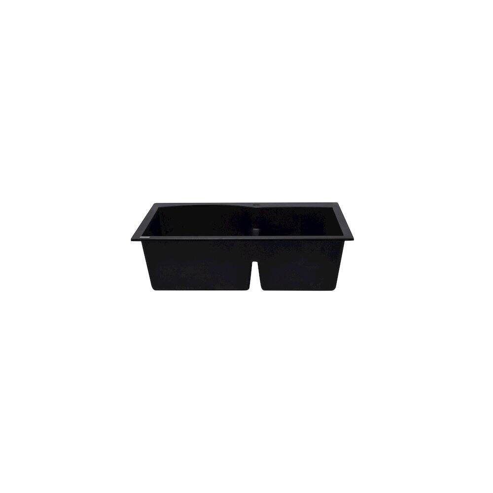 Alt View 1. Alfi - Black 33" Double Bowl Drop In Granite Composite Kitchen Sink - Black.