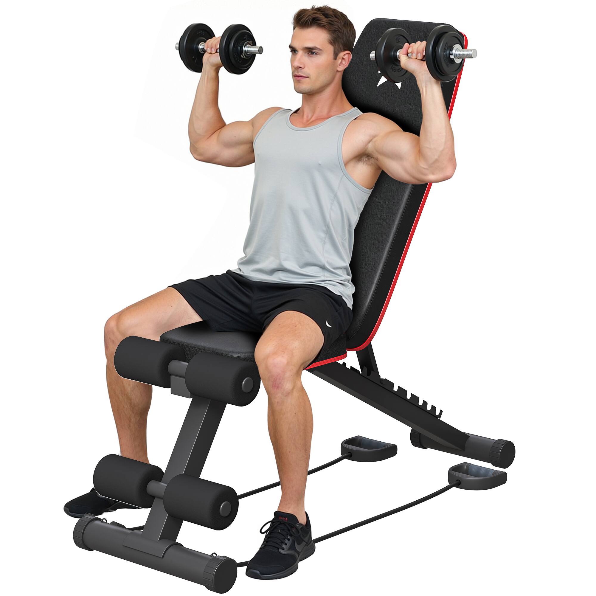 Alt View 4. KERDOM - Incline Decline Flat Bench, 7 Positions Adjustable Workout Bench for Home Gym, Foldable Bench Press with Resistance Band - Black.