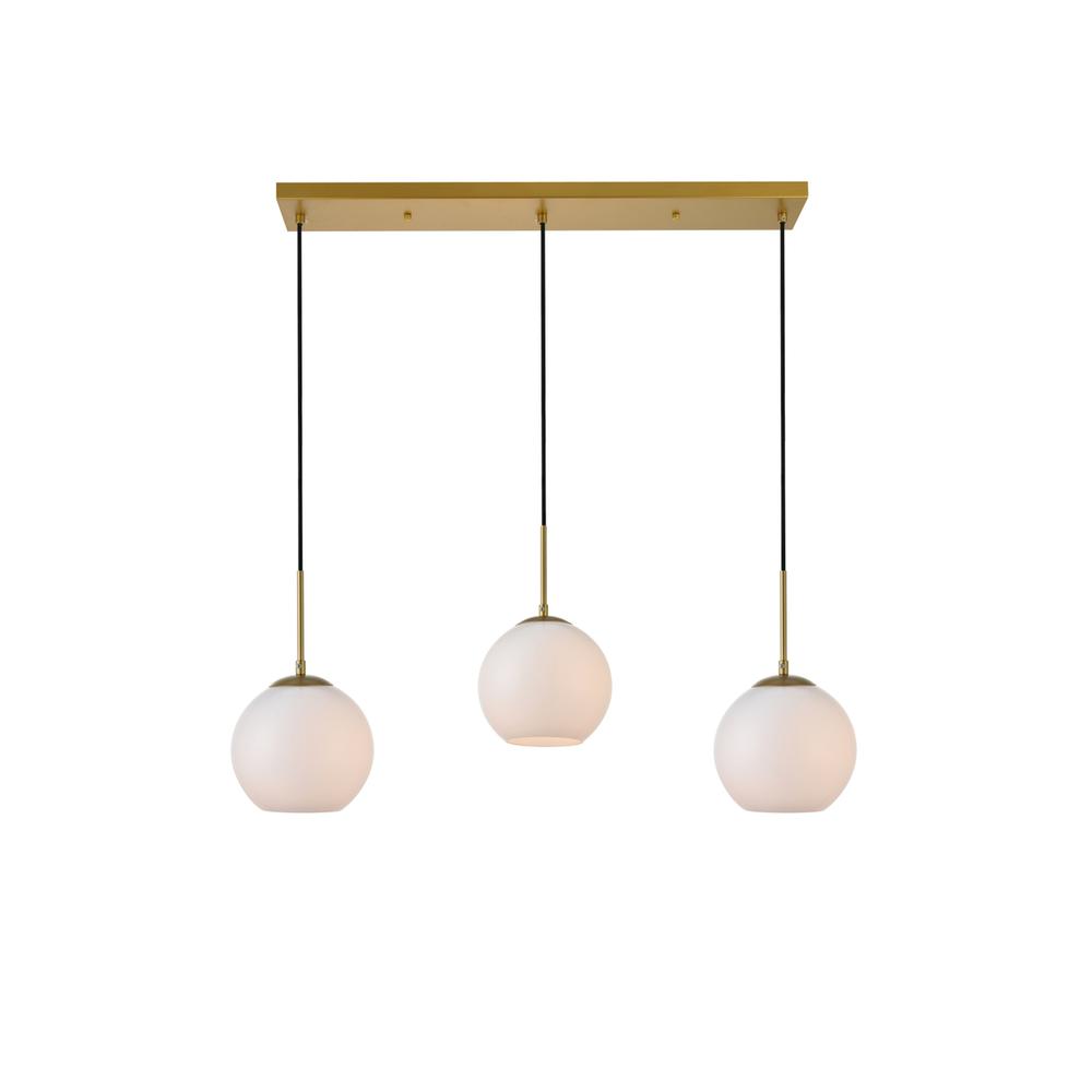 Alt View 3. Living District - Baxter 3 Lights Brass Pendant With Frosted White Glass - Brass And Frosted White.