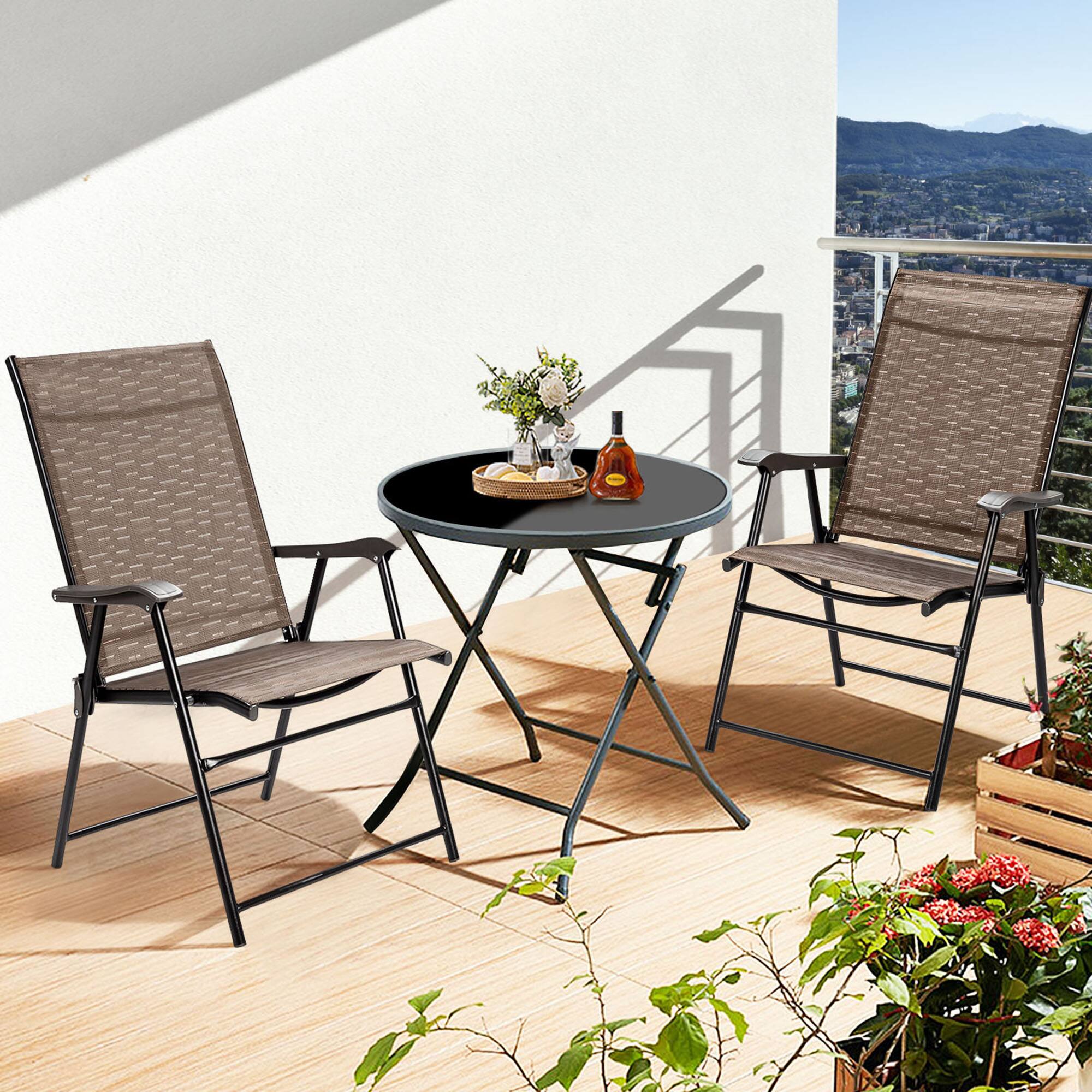 Alt View 3. Gymax - Gymax Set of 4 Folding Portable Patio Chairs Yard Outdoor w/ Armrests & Backrest - Brown.