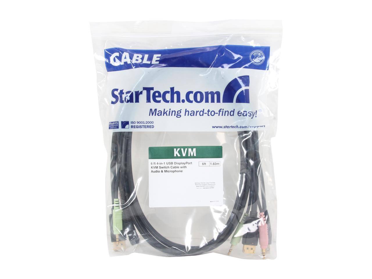 CABLE  
StarTech.com  
Making hard-to-find easy!  
RoHS ISO 9001-2000  
REGISTERED  
www.startech.com/support  

KVM  
6 ft 4-in-1 USB DisplayPort KVM Switch Cable with Audio & Microphone  
6 ft | 1.83m