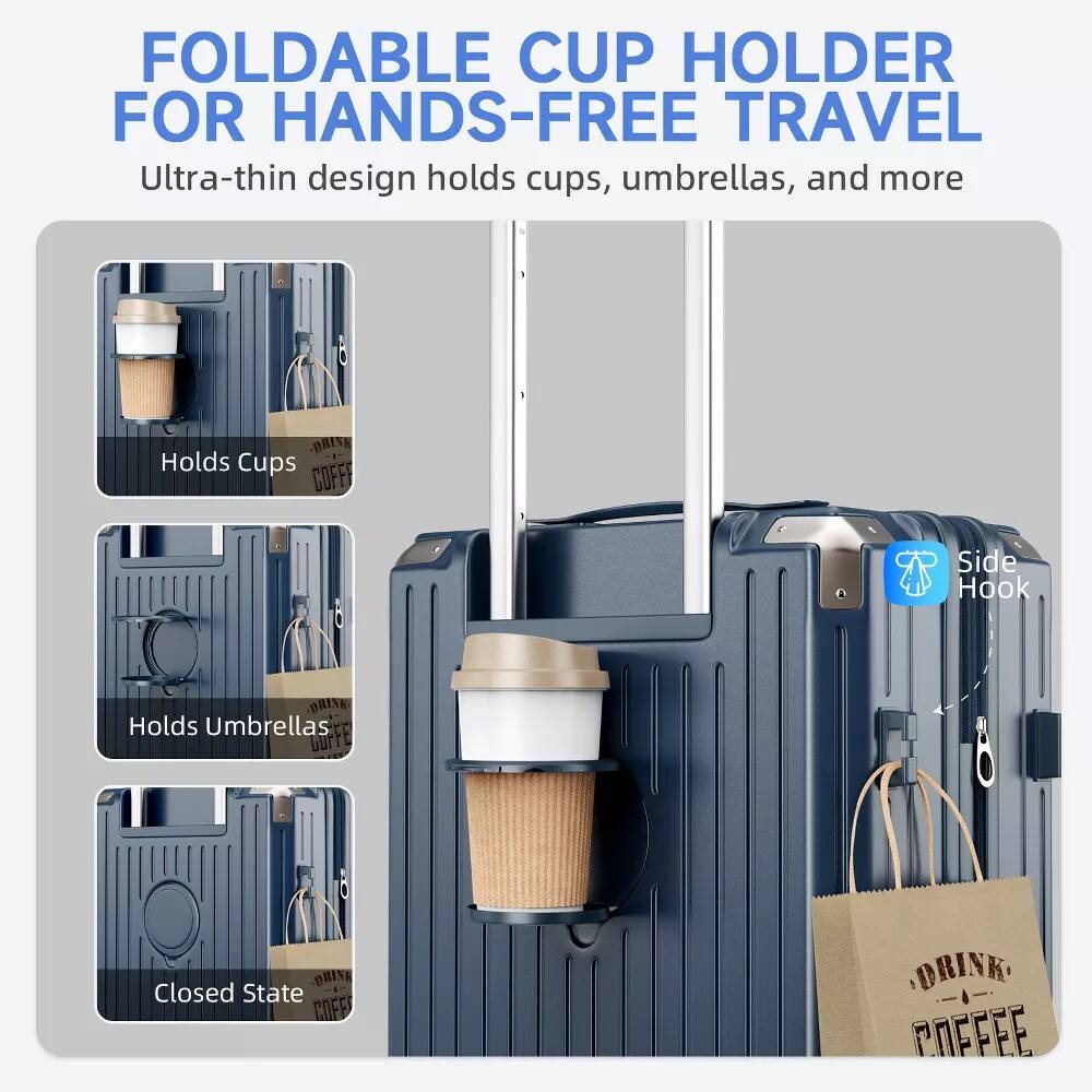 FOLDABLE CUP HOLDER FOR HANDS-FREE TRAVEL

Ultra-thin design holds cups, umbrellas, and more

- Holds Cups
- Holds Umbrellas
- Closed State

Side Hook
