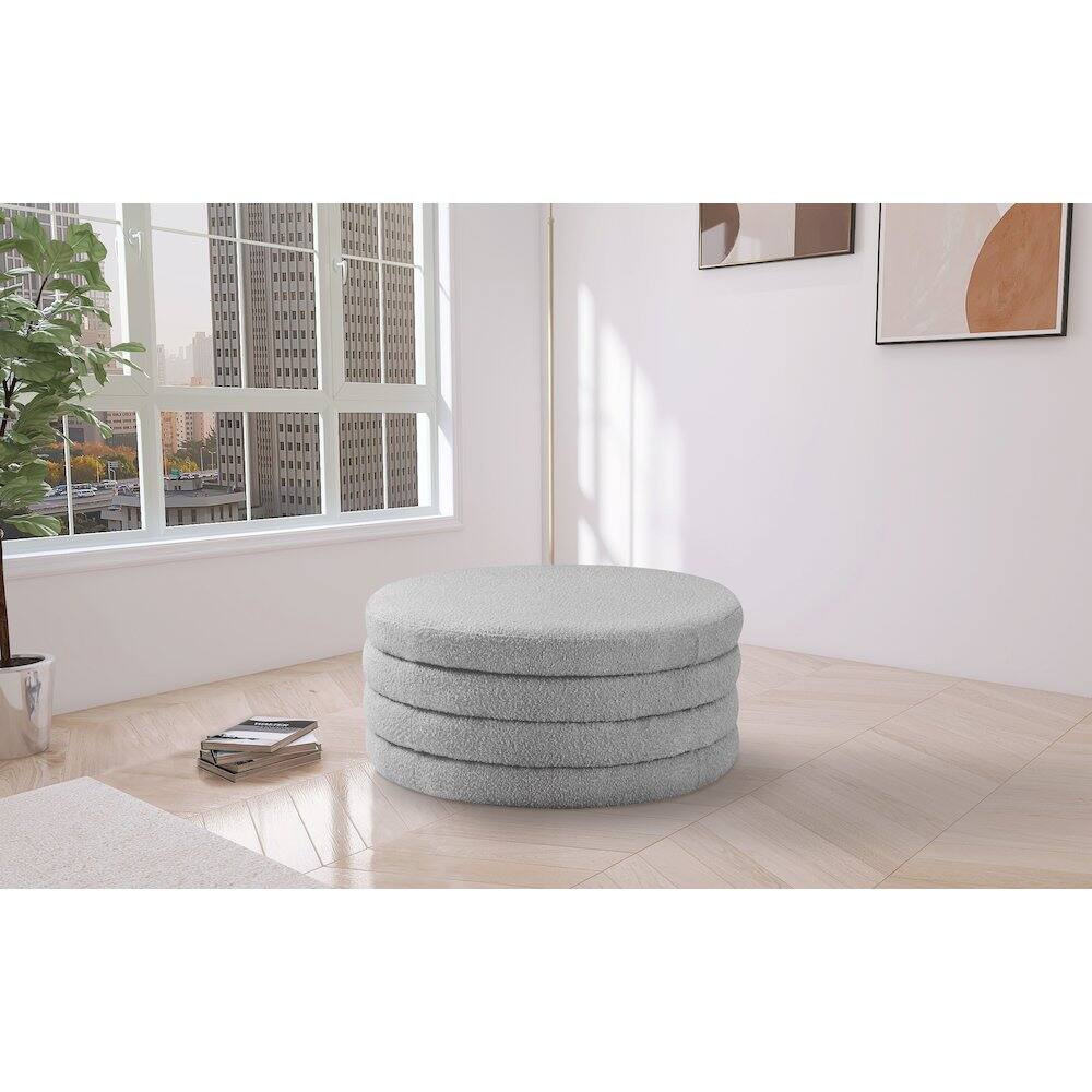 Alt View 1. Meridian Furniture - Aphia Grey Boucle Fabric Ottoman/Coffee Table - Grey.