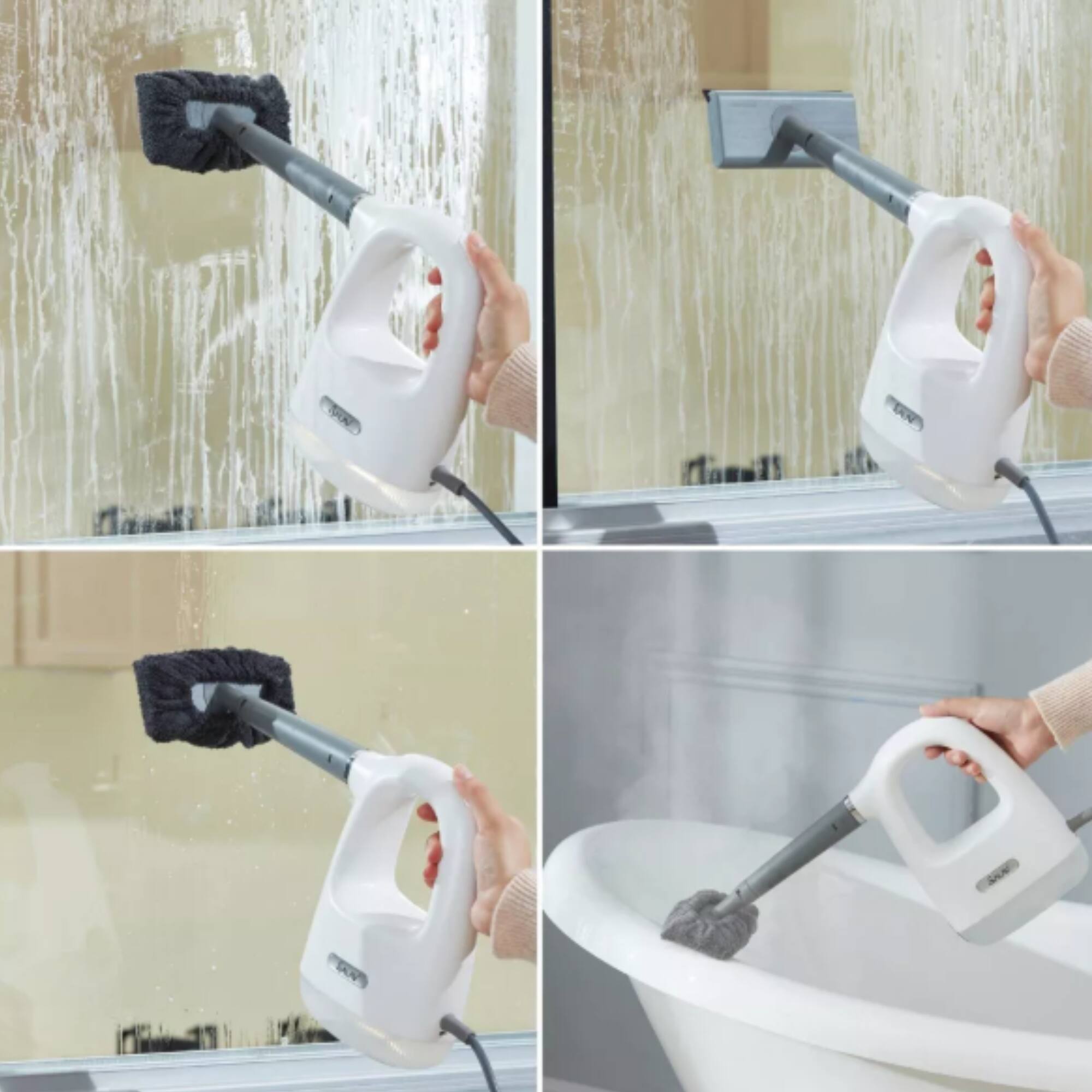 Left. SALAV - Handheld Compact CleanSteam Steam Cleaner with 10Pc Accessories Set - White.