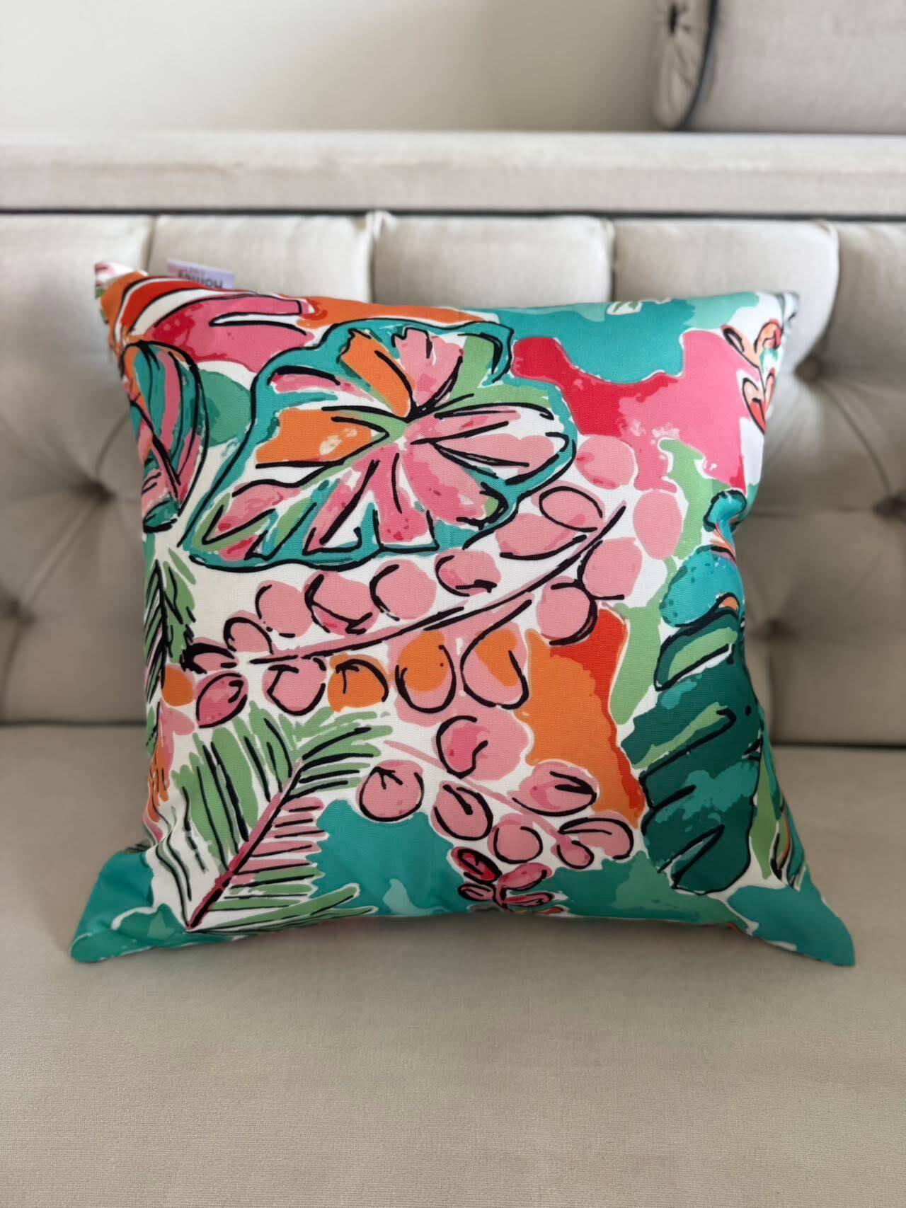 Left. LuXeo - 2-Pack Indoor-Outdoor Throw Pillow / Color:Turquoise Size:18" x 18" - Turquoise.