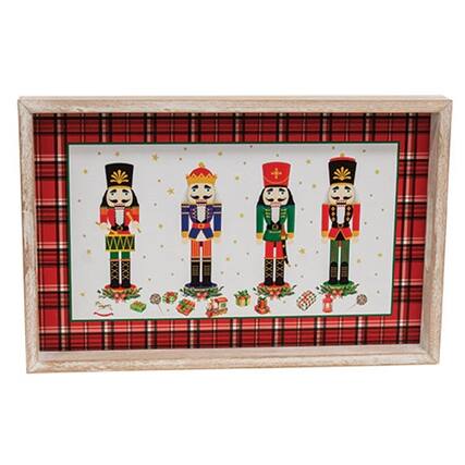 Front. BreeBe - Nutcrackers on Parade Wooden Tray - White.