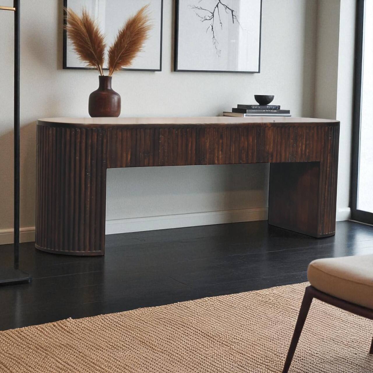 Alt View 2. Artisan Furniture - Artisan Furniture Solid Wood Velvet Mocha Fluted Bench - Brown.