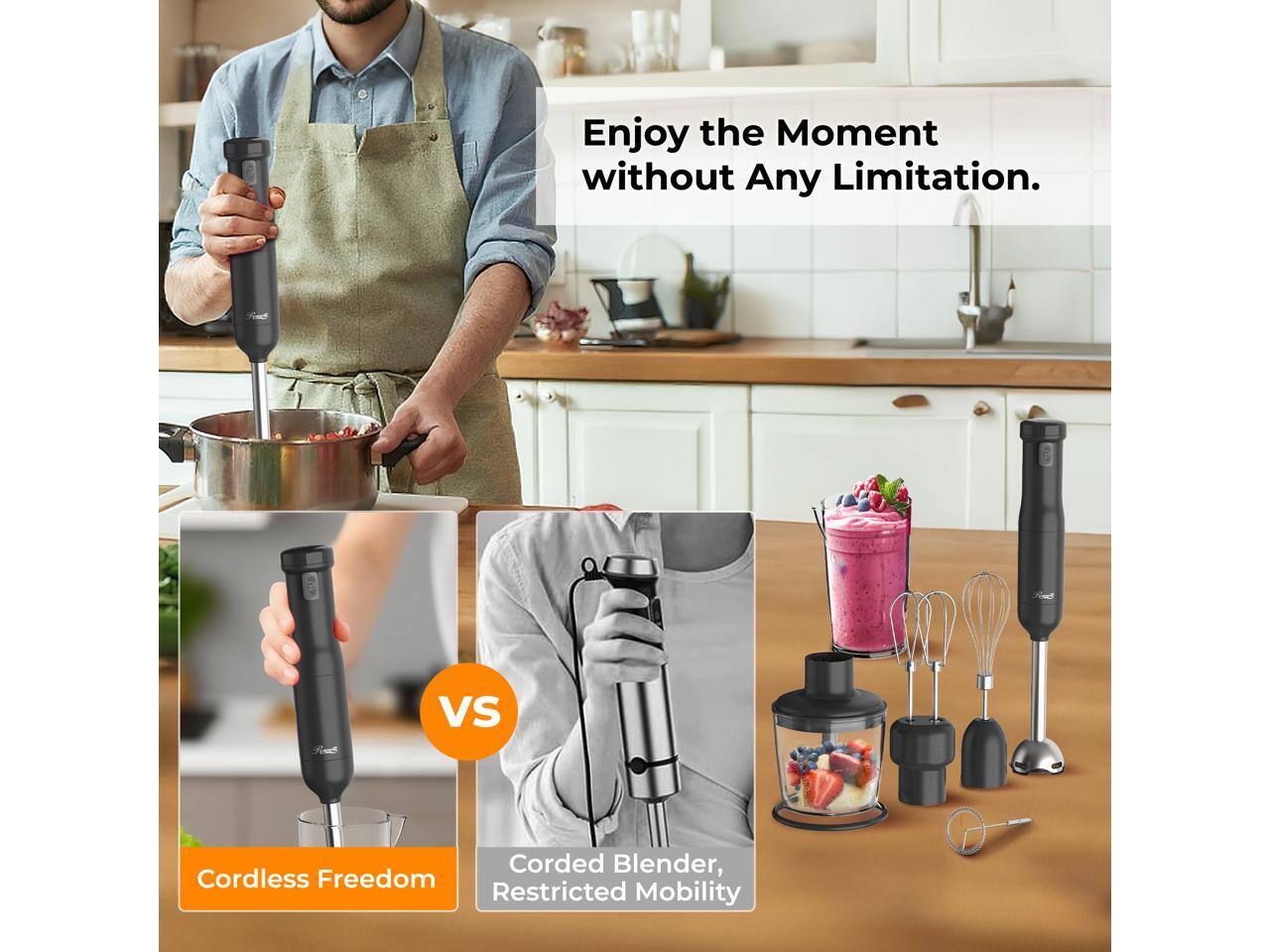 Enjoy the Moment without Any Limitation.

VS

Cordless Freedom

Corded Blender, Restricted Mobility
