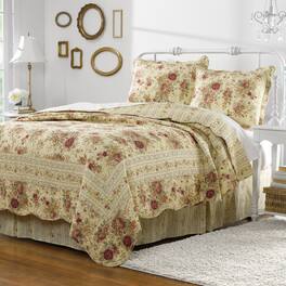BreeBe - Antique Rose Quilt Set 3-Piece Full/Queen - Ecru