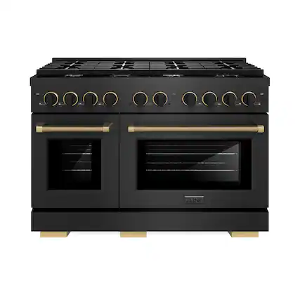 Front. ZLINE - Designer 48 in. 6.7 cu. ft. Freestanding Paramount Dual Fuel Range in Black Satin Steel with Black and Bronze Accents - Black Satin Stainless Steel.
