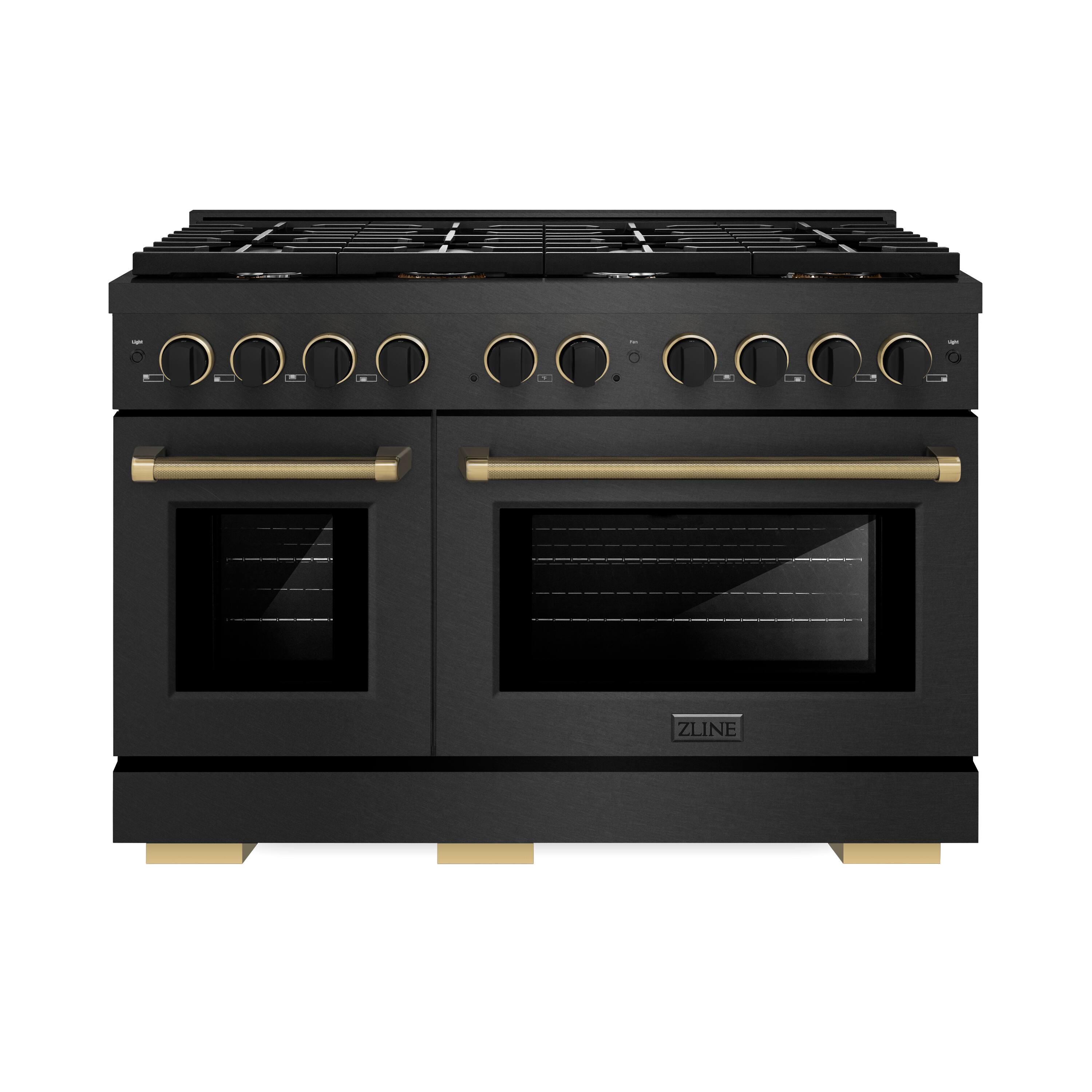 Front. ZLINE - Designer 48 in. 6.7 cu. ft. Freestanding Paramount Dual Fuel Range in Black Satin Steel with Black and Bronze Accents - Black Satin Stainless Steel.