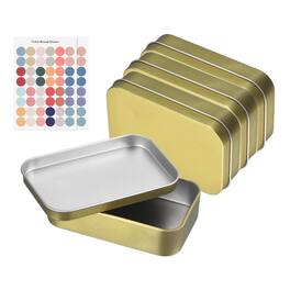 Unique Bargains - 4pcs Metal Tin Box, 3.7x2.4x0.9" Rectangular with Self-Adhesive Stickers, Mini Storage for Candy Drawing Pin Crafts - Light Gold